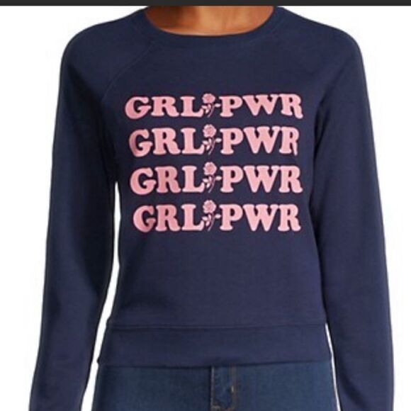 New with tags Rebecca Minkoff navy/pink Girl Power Sweatshirt , size M - Picture 2 of 9